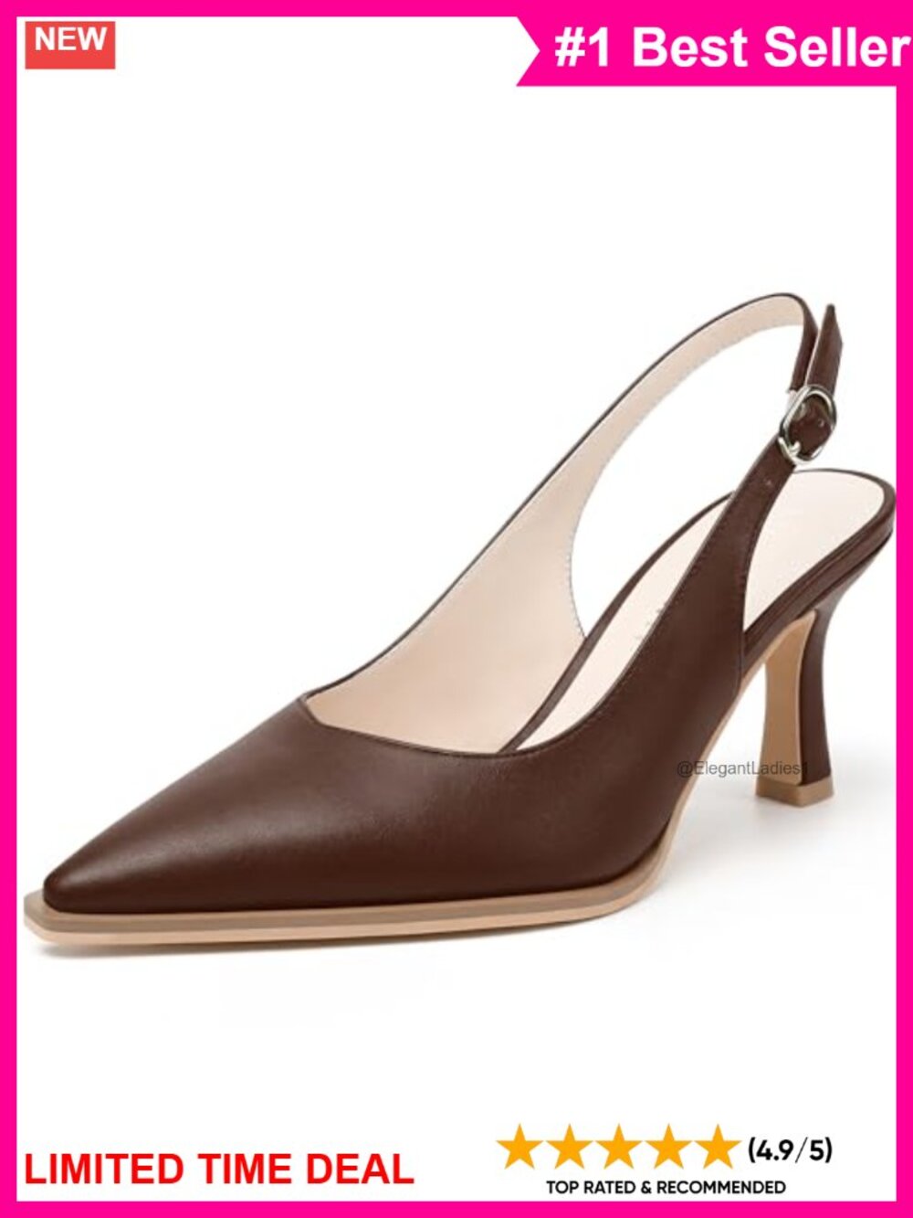 Slingback Kitten Heels Pointed Closed Toe Pumps Faux Leather